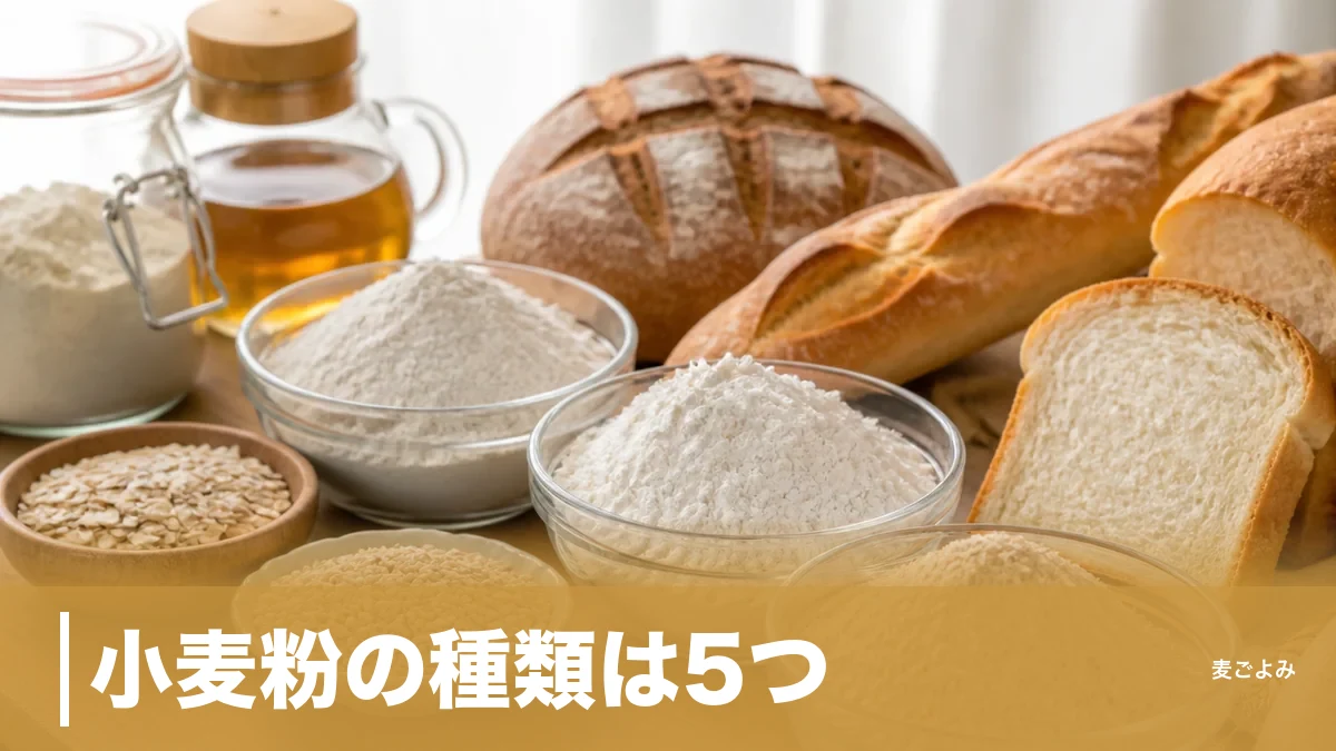 小麦粉の種類は5つ|タンパク質量7%と13%で決まる強力粉・薄力粉の使い分けのアイキャッチ画像