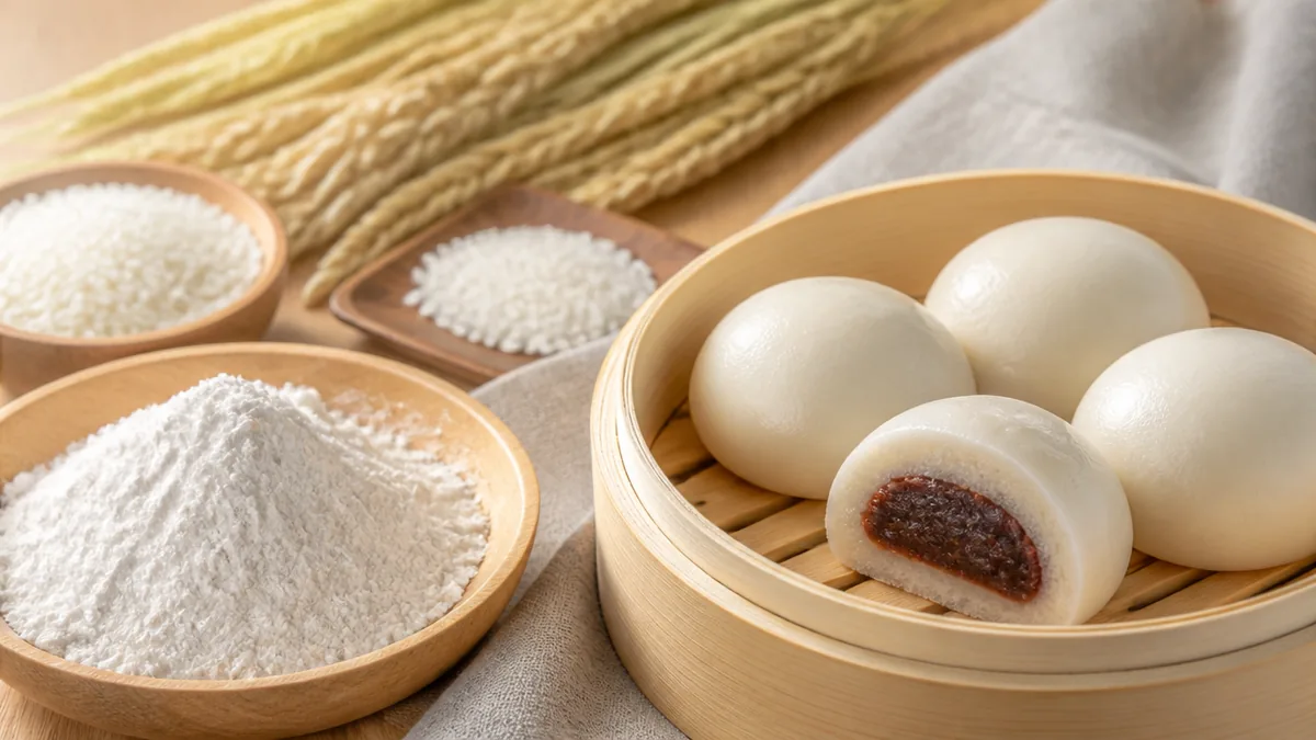 米粉まんじゅうとは何か、小麦粉のまんじゅうと何が違うのかの解説画像