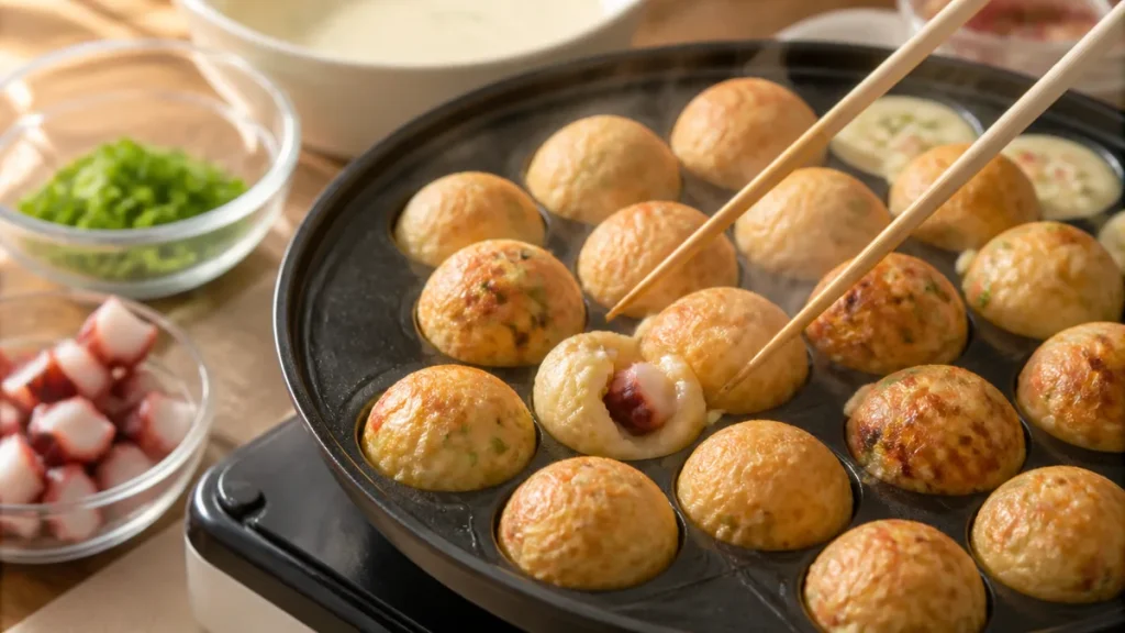 たこ焼き温度は200℃が基本｜外カリ中トロを決める3段階の火加減と返すタイミングのアイキャッチ画像