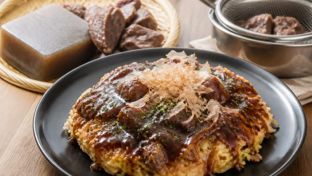 すじこんのお好み焼きが水っぽくなる理由｜こんにゃく97%の水分と牛すじ2回の茹でこぼしのアイキャッチ画像