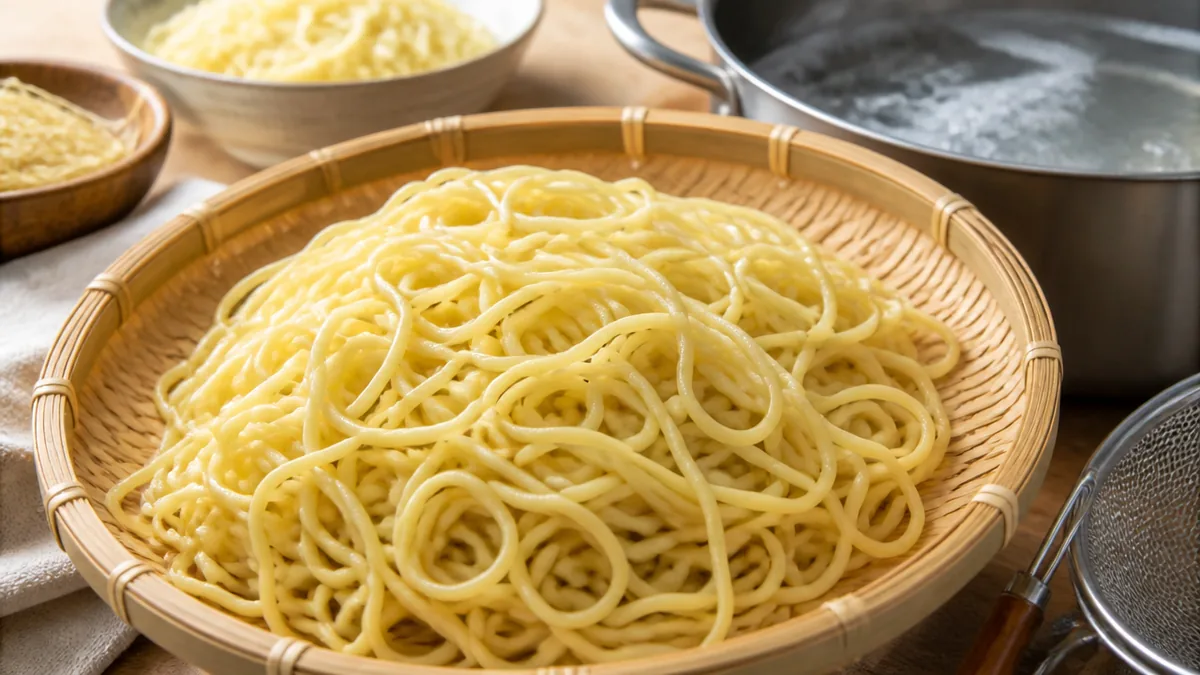 ラーメン300gは約2〜2.5人前|茹でると450gに増える理由と湯3.75リットルの理屈のアイキャッチ画像