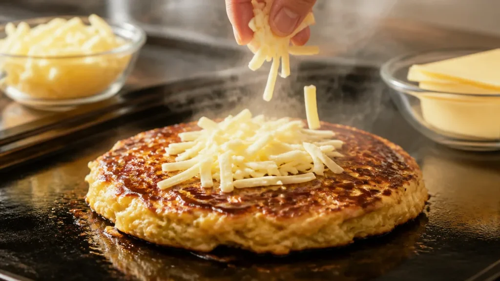 お好み焼きにチーズを入れるタイミングは2つだけ｜焦がさない弱火30秒〜1分の理屈のアイキャッチ画像