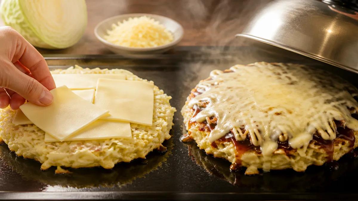 お好み焼きにチーズを入れるタイミングは、じつは2択しかないの解説画像