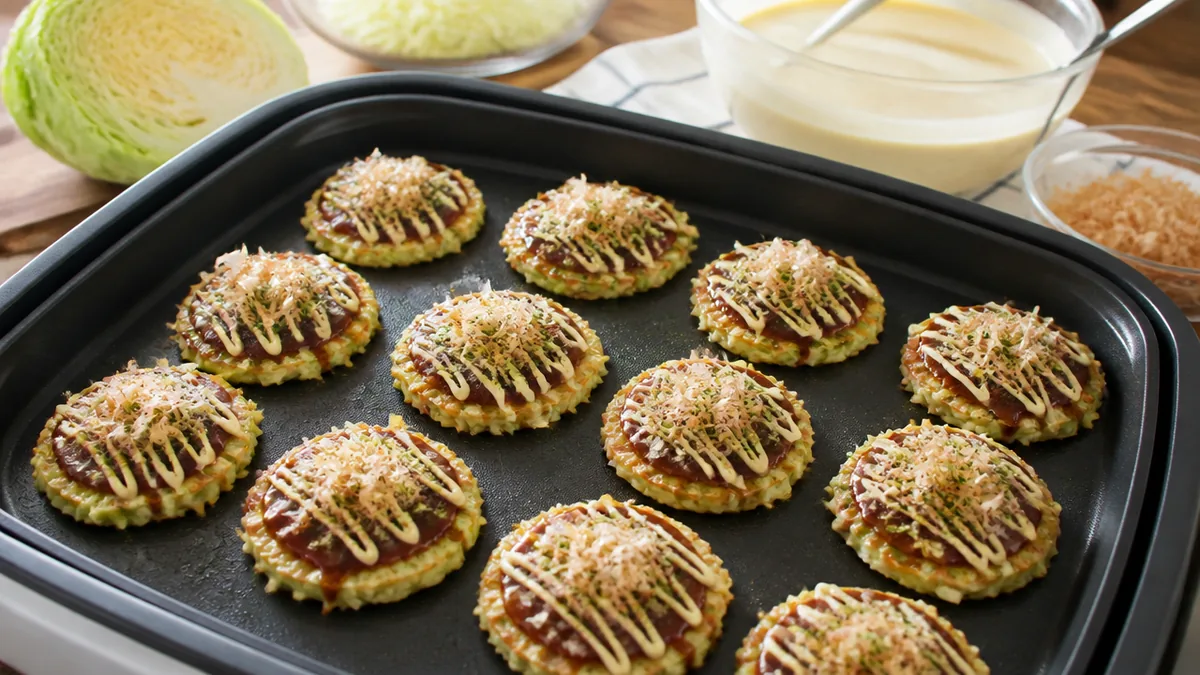 ミニお好み焼きは直径12cmが分かれ目｜1回で12枚焼ける配合と200℃の焼き方のアイキャッチ画像
