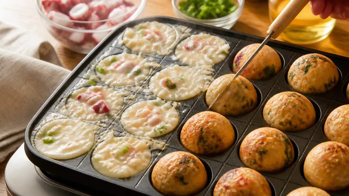 たこ焼きをひっくり返すタイミングは生地投入から2分半〜3分半の解説画像