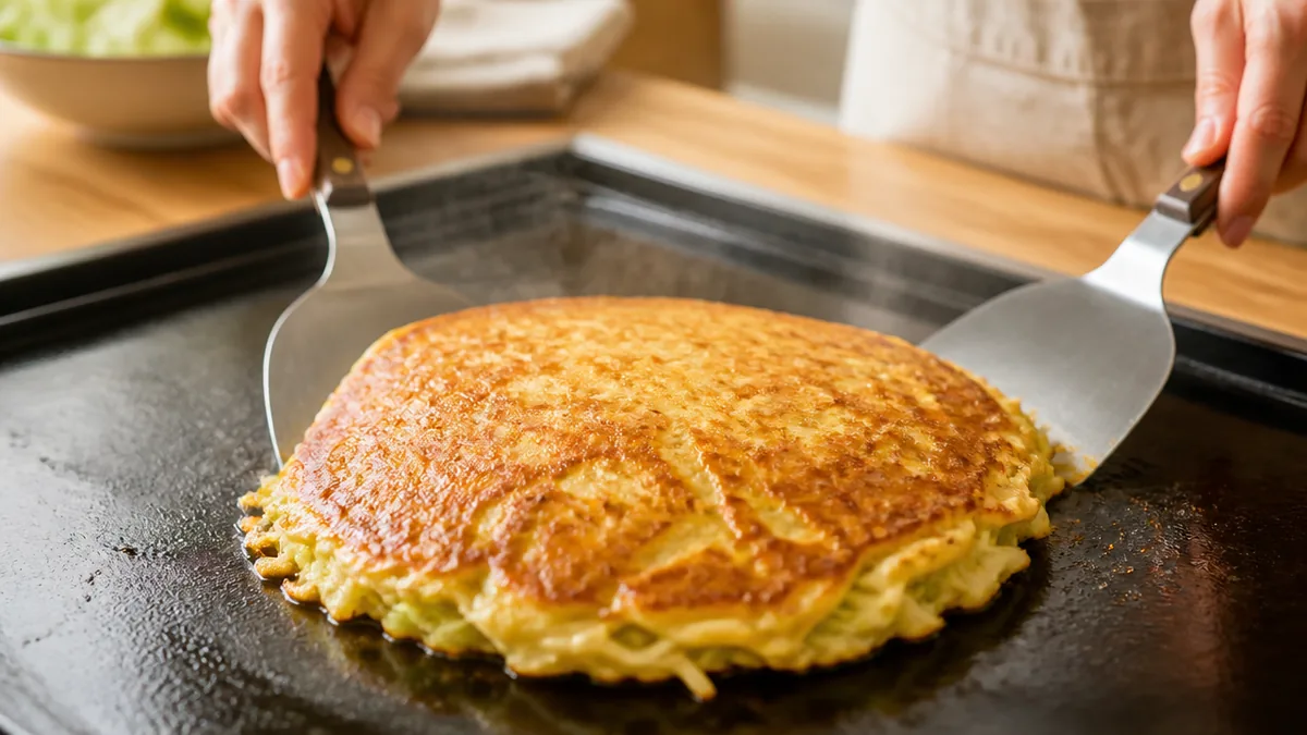 お好み焼きひっくり返し方は「返す前」の3〜4分で決まるの解説画像