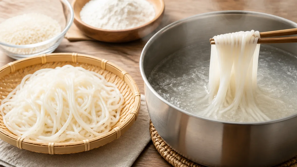 米粉麺はなぜもちもちで、ゆですぎると切れるのかの解説画像