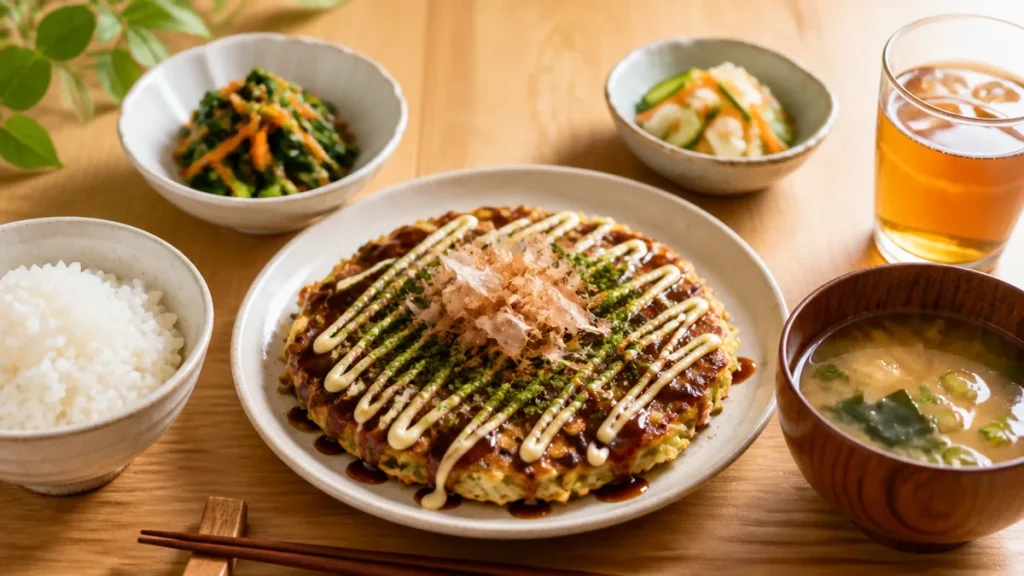 お好み焼き定食は炭水化物の重ね食べ？副菜2品と汁物で整える献立の組み立て方のアイキャッチ画像