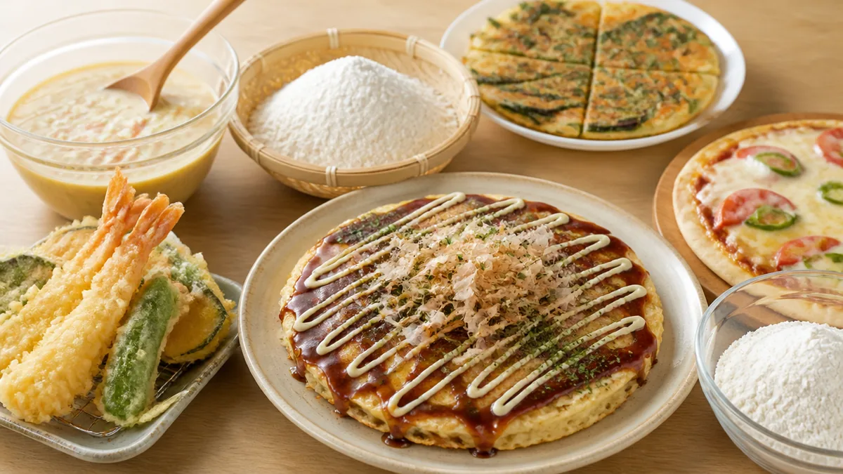 お好み焼きの粉 アレンジは水と油の量で決まる|もんじゃ・ピザ・天ぷら衣に化ける理屈のアイキャッチ画像